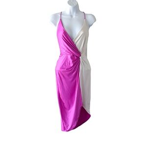 A3 Design Asymmetrical Pink and White Dress